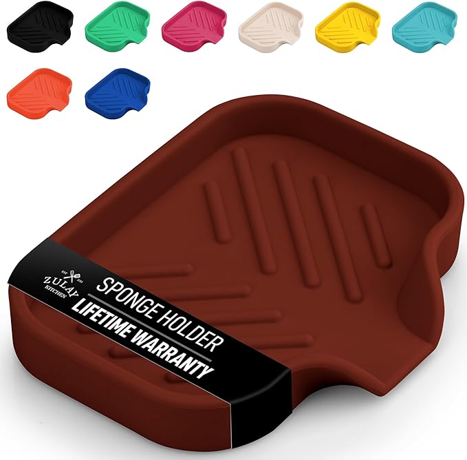 Zulay Kitchen Small Silicone Sponge Holder (4.9x3.3”) – Space-Saving Sink Organizer Tray for Sponge, Soap, Brush & More – Compact Non-Slip Dish for Kitchen & Bathroom (Canyon Rose) by ZulayKitchen