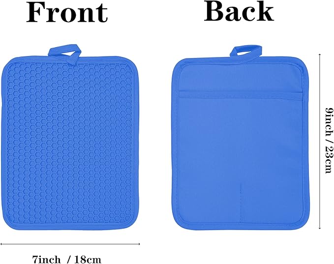 Oven Pot Holder with Pocket Cotton Heat Resistant Coaster Potholder Kitchen Hot Pad Oven Mitts for Cooking and Baking Square 7"x9" (Klein Blue, Silicone) - Image 2