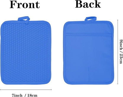 Oven Pot Holder with Pocket Cotton Heat Resistant Coaster Potholder Kitchen Hot Pad Oven Mitts for Cooking and Baking Square 7"x9" (Klein Blue, Silicone) - Image 2