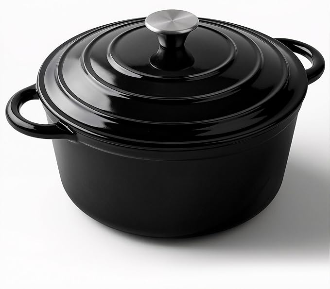 Miereirl 6 Quart Enameled Dutch Oven Pot with Lid, Cast Iron Dutch Oven with Dual Handles for Bread Baking, Cooking, Non-stick Enamel Coated Cookware (Black) by Miereirl