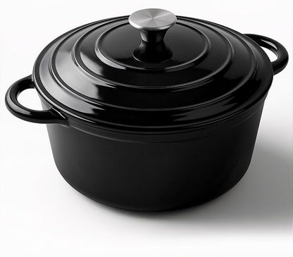 Miereirl 6 Quart Enameled Dutch Oven Pot with Lid, Cast Iron Dutch Oven with Dual Handles for Bread Baking, Cooking, Non-stick Enamel Coated Cookware (Black) by Miereirl