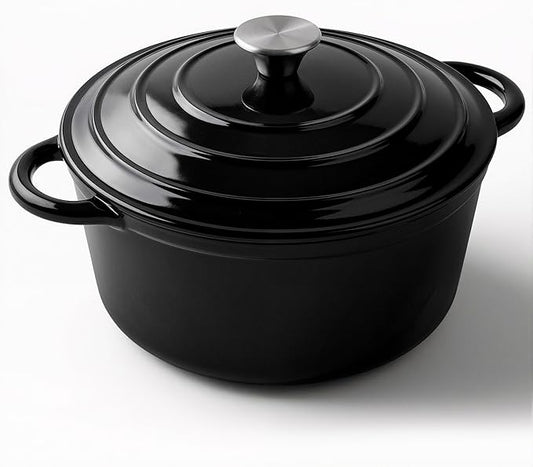 Miereirl 6 Quart Enameled Dutch Oven Pot with Lid, Cast Iron Dutch Oven with Dual Handles for Bread Baking, Cooking, Non-stick Enamel Coated Cookware (Black) by Miereirl