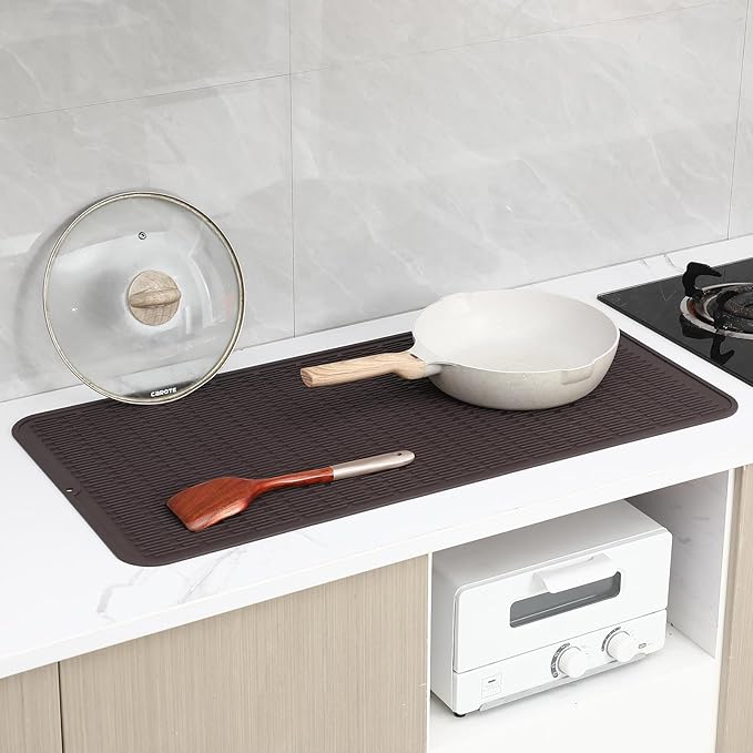MicoYang Silicone Dish Drying Mat for Multiple Usage,Easy clean,Eco-friendly,Heat-resistant Silicone Mat for Kitchen Counter or Sink,Refrigerator or Drawer Liner Coffee 5XL 36inches x 18inches - Image 8
