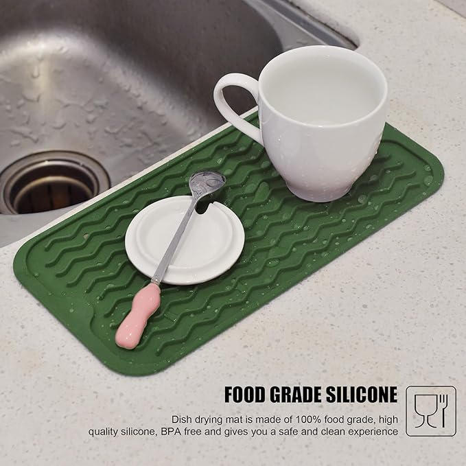 Silicone Dish Drying Mat for Multiple Usage, Easy clean, Eco-friendly, Heat-resistant Dish Drainer Mat for Kitchen Counter,Sink,Refrigerator or Drawer liner (12" x 6", Dark Green) - Image 5