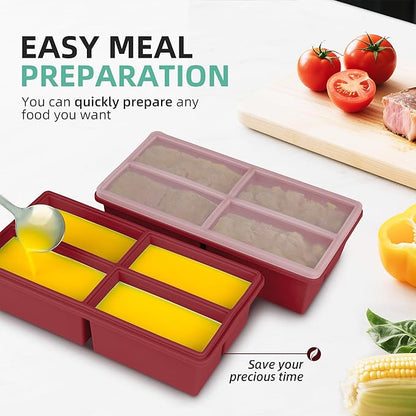 Silicone Freezer Trays with Lids -1 cup soup freezer container large ice cube molds with Reinforced Steel Ring Top, Perfect for Freezing Broth, Rice, Individual Portions, Meal Prepping and More 2-Pack