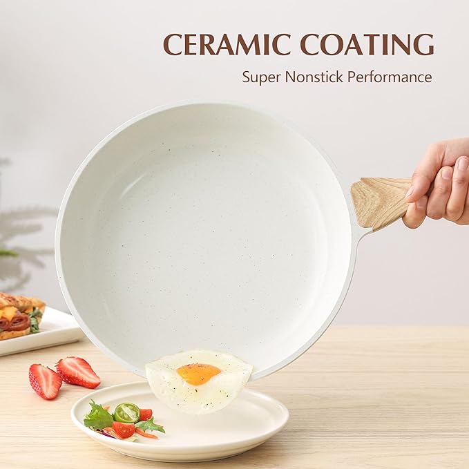 SENSARTE Nonstick Ceramic Frying Pan Skillet with Lid, 10 Inch Omelet Pan, Healthy Non Toxic Chef Pan, Induction Compatible Egg Pan with Heat Resistant Handle, Free of Intentionally Added PFAS/PTFE - Image 2