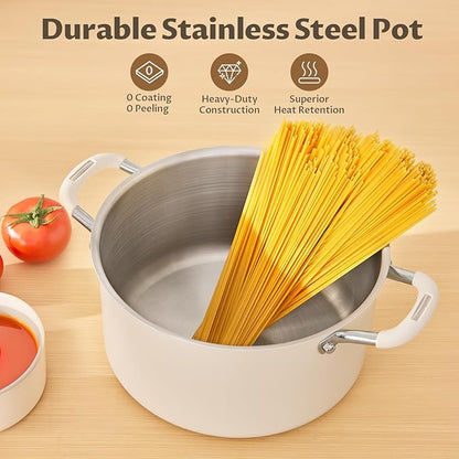 10 Quart Nonstick Stock Pot with Lid, BEZIA Fully-Clad 3-Ply Stainless Steel Pots, Induction Soup Pot with Lid, Kitchen Cooking Pots with Silicone Handle, for All Cooktops, Free of PTFE/PFOA/PFOS