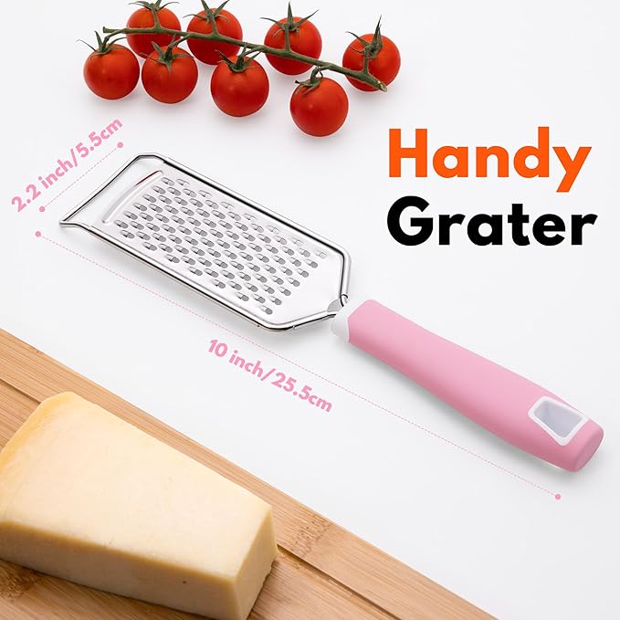Rainspire Professional Cheese Graters for Kitchen Stainless Steel Handheld, Metal Lemon Zester Grater With Handle For Cheese, Chocolate, Spices, Kitchen Gadgets And Tools, Soft Grip Handle, Pink - Image 2