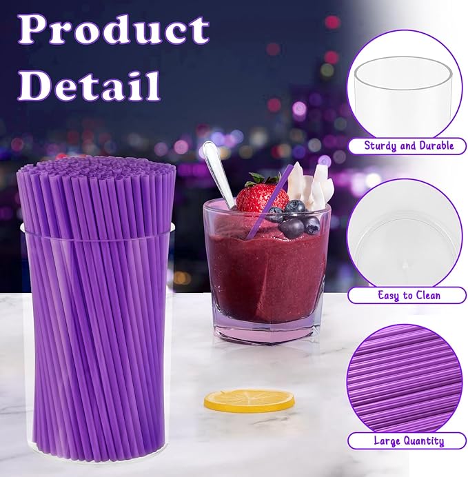 500 Pcs Neon Purple Acrylic Coffee Stirrers Set - Holder, Stir Straws for Milk, Cocktail Drinks - Home, Kitchen, Party Supplies - Image 3
