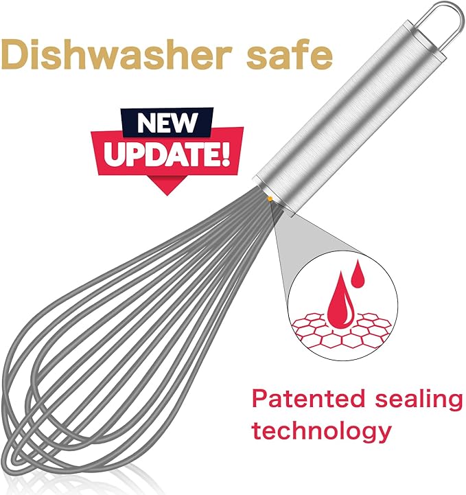 OYV Grey Silicone Whisk, Professional Whisks For Cooking Non-Scratch, Stainless Steel & Silicone Wisk, Plastic Rubber Whisk Tool For Nonstick Cookware Pans, Silicon Wisks Set of 3 - Image 2