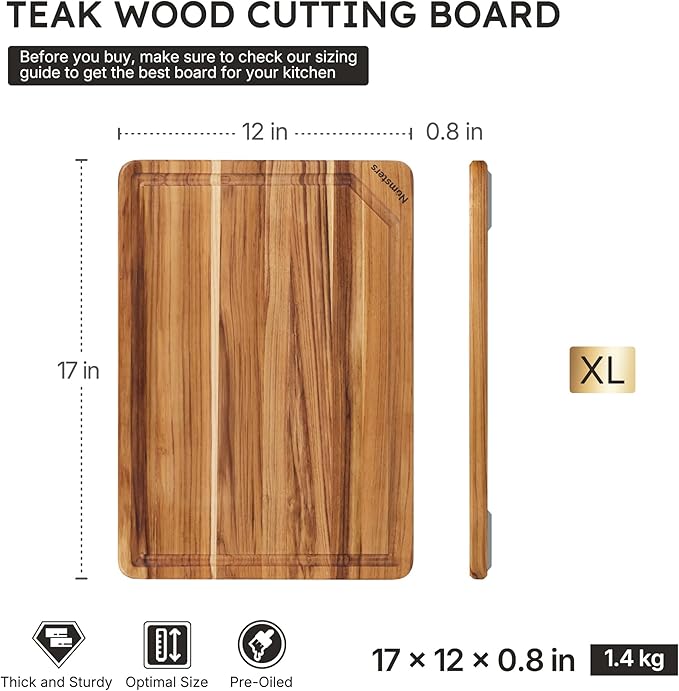 Teak Wood Cutting Board 17inch Wooden Chopping Board with Grip Handles Bamboo High-end Mother Gifts Best Mama Mommy Christmas Xmas Birthday Law Step Stepmom Have Everything Good Unique Present XL - Image 2