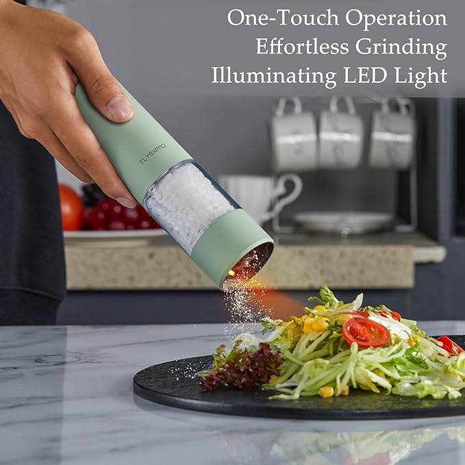 Electric Salt and Pepper Grinder Set, USB Rechargeable, Automatic Salt and Pepper Mill Grinder with Adjustable Coarseness, Electric Salt Shakers, LED Light, Refillable (2 Packs, Buttercream) - Image 2