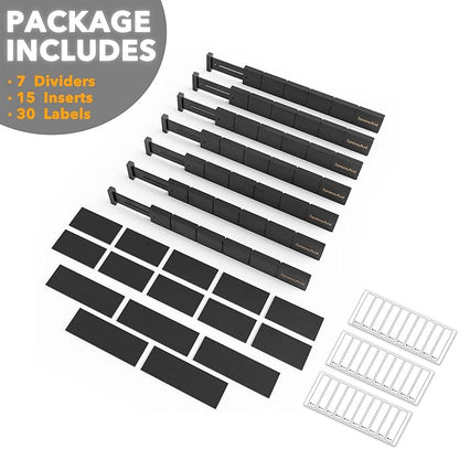 SpaceAid Bamboo Drawer Dividers with Inserts and Labels, Kitchen Adjustable Drawer Organizers, Expandable Organization for Home, Office, Dressers, 7 Dividers with 15 Inserts (17"-22" Black) - Image 7