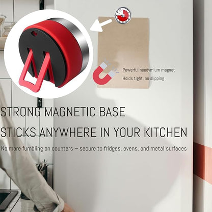 Kitchen Magnetic Visual Cooking Mechanical Timer with Loud Alarm, No Batteries Required, Stainless Steel, Countdown 60 Minute Wind Up Timer for Study, Chef, Teacher, Office (Red with Bracket)