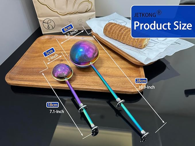 JETKONG 2 Pcs Flour Sifter, Stainless Steel Flour Duster for Bread Baking, Bakers Dusting Wand for Powdered Sugar and Spices (Small+Large, Rainbow) - Image 3