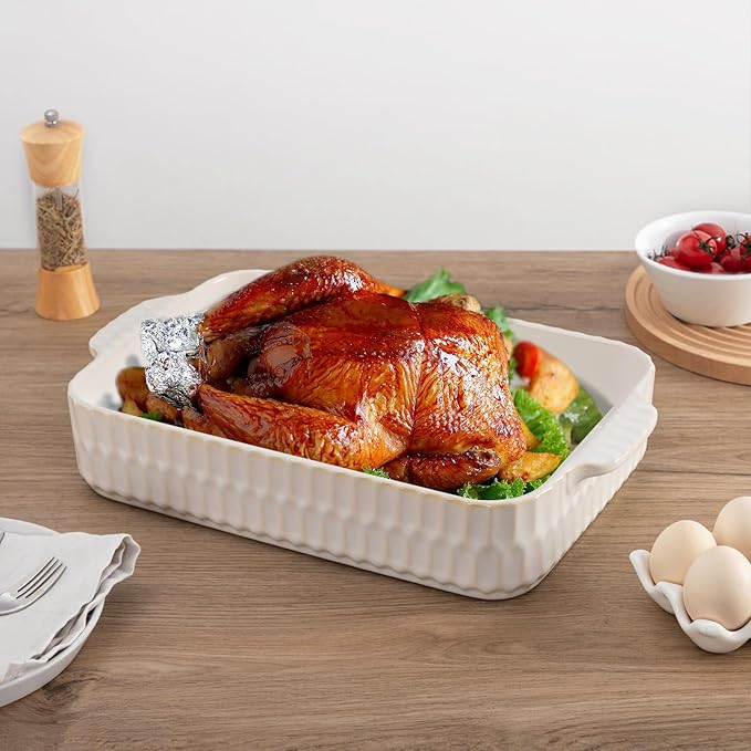 4.7QT Casserole Dishes for Oven, 9x13” Large Lasagna Pan, Ceramic Baking Dish, Rectangular Lasagna Pan Deep with Handles for Baking, Casserole, Kitchen, Birthday Gift for Mother Father Women Men - Image 7