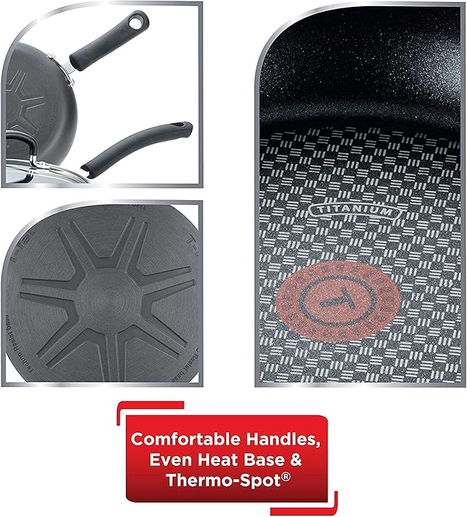 T-Fal Ultimate Hard Anodized Nonstick Fry Pan Set 2 Piece, 8, 10 Inch, Oven Broiler Safe 400F, Kitchen, Cookware, Pots and Pans Set Non Stick, Frying Pans, Dishwasher Safe, Onyx - Image 4