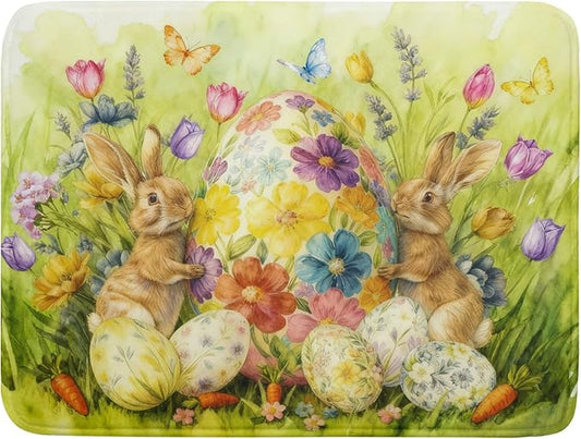Easter Egg Dish Drying Mat 18x24 Inch Bunny Floral Green Drying Pad for Kitchen Counter Washable by Giwawa
