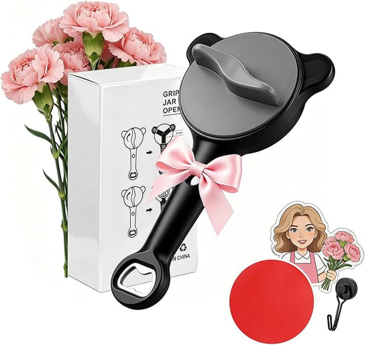 Jar Opener for Seniors, 4-in-1 Adjustable Lid Opener with Non-Slip Grip, Includes Magnetic Hook & Rubber Gripper, Suitable for Jars, Bottles and Beer Caps, Perfect for Arthritis and Weak Hands