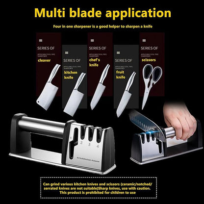 Knife Sharpeners, 4 in 1 Professional Chef's Kitchen Knife Accessories, Kitchen Blade & Scissors Sharpening Tool, Versatile Manual Knife Sharpener, Easy to Use, for Kitchen Knife - Image 8