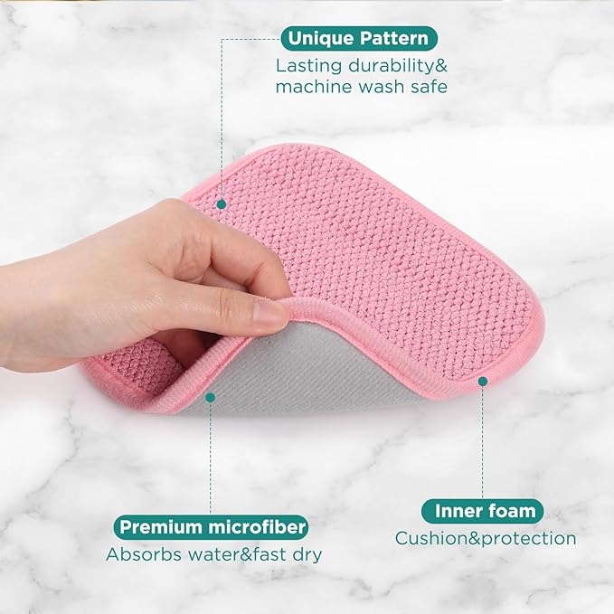GeeRic Microfiber Dish Drying Mat, Super Absorbent Kitchen Dish Drying Pad, Reversible for Countertop, 7*7 inch Pink - Image 3