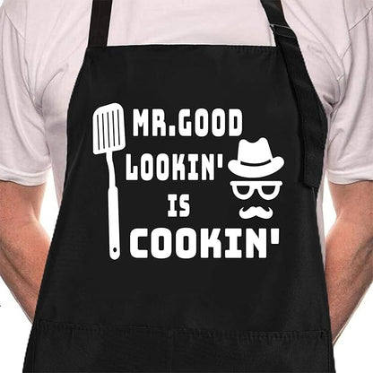 ZOORON Funny Cooking Chef Apron with Pockets BBQ Kitchen Work Aprons Birthday Father’s Day Grilling Gifts for Dad, Husband