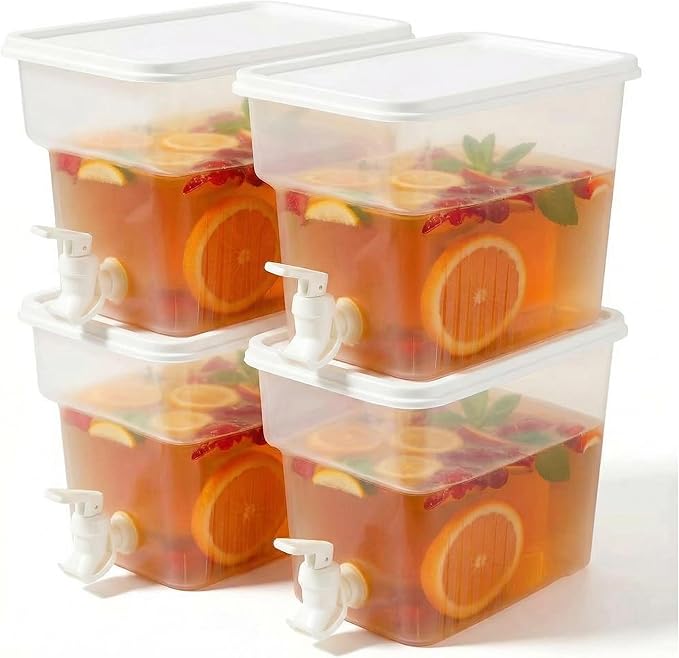 BEWBBAT 4 Pack 1.3 Gallon Drink Dispenser with Spigot for Fridge, Leakproof Plastic Water Container Fridge Beverage Dispenser Ice Juice Dispenser with Spigot for Home Party Restaurant Bar Buffet by BEWBBAT