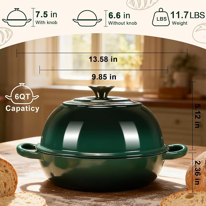 AHJ 6QT Dutch Oven For Bread Baking, Enameled Cast Iron Dutch Oven Pot with Lid, Multi-Functional Bread pan, Sourdough Baking Supplies with Proofing Basket, Cast Iron Bread Oven, Silicone Sling & Gloves. - Image 2