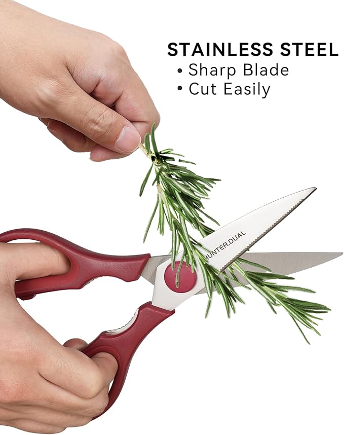 Kitchen Scissors for Food, HUNTER.DUAL Heavy Duty Come Apart Poultry Shears for Cooking, All Purpose for Cutting Chicken, Meat, Fish & Vegetables (Red, 8.35 Inch) - Image 2