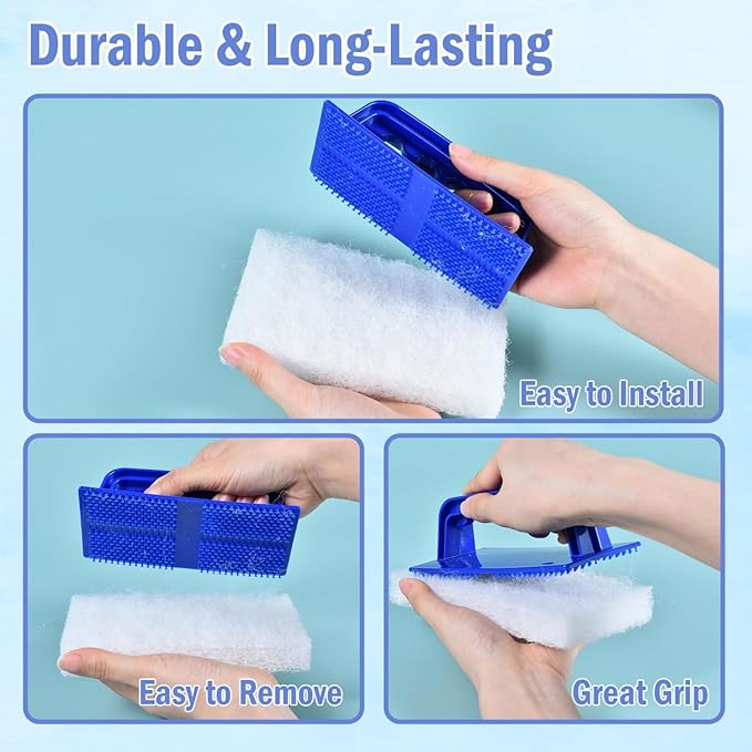 YoleShy Shower Scrubber Non-Scratch Bathtub Scrubber Heavy Duty Scrub Pad with Handle for Bathroom Tile Bathtubs Shower Tile Sink Pool Tile Spas (Blue) - Image 4