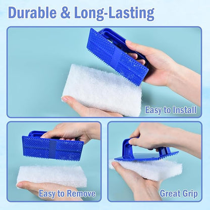 YoleShy Shower Scrubber Non-Scratch Bathtub Scrubber Heavy Duty Scrub Pad with Handle for Bathroom Tile Bathtubs Shower Tile Sink Pool Tile Spas (Blue) - Image 4