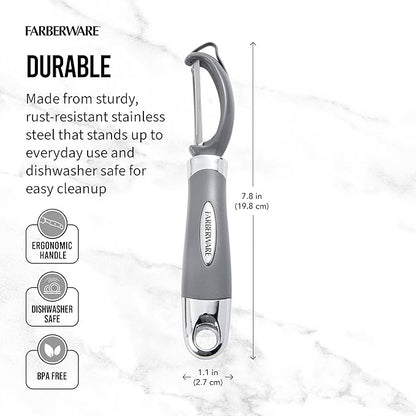 Farberware Pro2 Vegetable Peeler, Euro Peeler with Razor-Sharp Stainless Steel Blade, Swivel Peeler for Potatoes, Fruits, and Vegetables, Built-In Bud Remover, Dishwasher Safe - Image 2