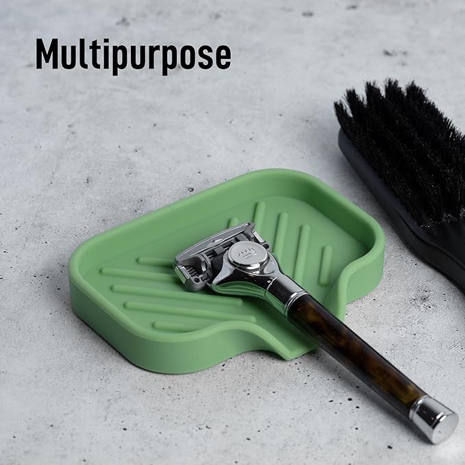 Zulay Kitchen Small Silicone Sponge Holder (4.9x3.3”) – Space-Saving Sink Organizer Tray for Sponge, Soap, Brush & More – Compact Non-Slip Dish for Kitchen & Bathroom (Jade Green) - Image 5