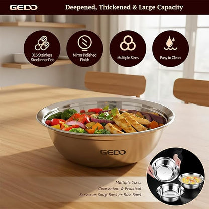 GEDO Stainless Steel 3pcs, 4pcs Mixing Bowls Set, 316L,Grade, Silver, Nesting Design, Professional Kitchen Bowls (7.86/9.43/11 in)