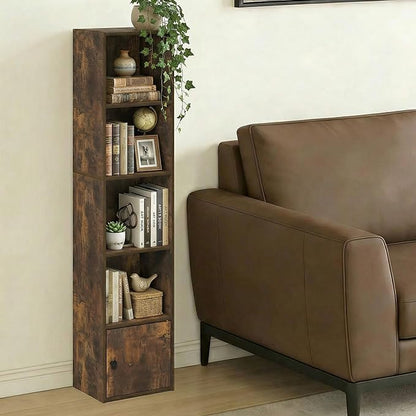 Furinno LUDER Book Shelf, 5-Tier Bookshelf with Open Shelf, Standing Bookcase with 1 Door Cabinet, 9.3 x 12 x 52, for Organization and Storage, for Living Room, Bedroom, Home Office, Amber Pine - Image 4