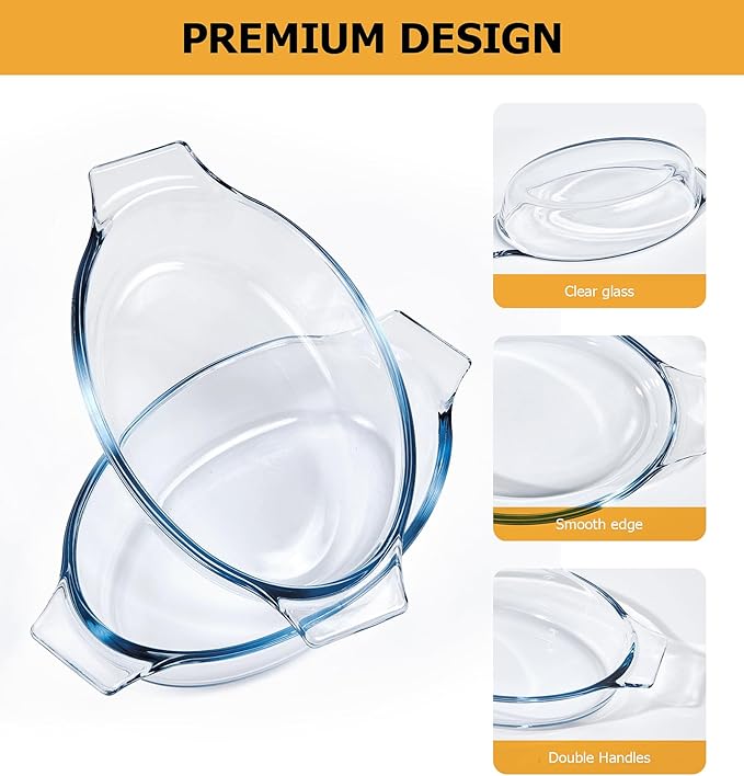 Small Casserole Dishes Oval 2 Pack, 23oz Glass Au Gratin Baking Dish, Individual Oval Baking Pan for Oven Microwave Air Fryer, 1 or 2 Person Servings, Bakeware Clear Prep Bowls with Handle - Image 2