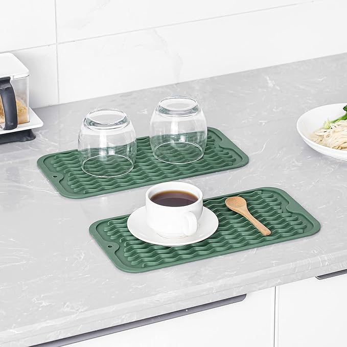 MicoYang Silicone Dish Drying Mat for Multiple Usage,Easy clean,Eco-friendly,Heat-resistant Silicone Mat for Kitchen Counter or Sink,Refrigerator or Drawer Liner Green S 12 inches x 6 inches - Image 5