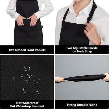 Jubatus 12 Pack 100% Cotton Aprons Bulk with 2 Pockets Cooking Chef Kitchen Adjustable Bib Apron for Women Men, Black - Image 5