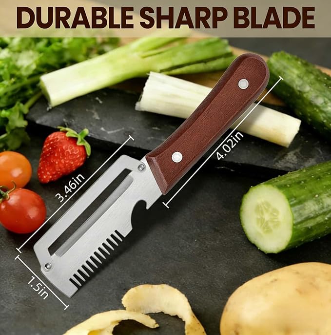 2 Pack MultiFunctional Vegetable Peeler,3 in 1 Multi Functional Wooden Handle Peeler and Bottle Opener,Peeler Knife for Fruit Pumpkin Peeling Potato Carrot Veggie Peeler - Image 6
