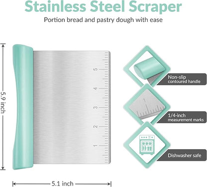 Upgraded 304 Stainless Steel Multi-Purpose Bench Scraper with Measurement Marks, Dishwasher Safe, Dough Cutter for Pizza, Bread and Cookie Dough Vegetable Chopper, Baking Supplies, Mint Green - Image 2