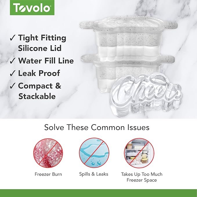 Tovolo Cheers Ice Mold Pack of 2 Craft Ice Cube Molds for Whiskey Bourbon Cocktails, Easy Fill No Leak Cheers Shaped Ice Cube Bar Essentials for Bartender Gifts Dishwasher Safe BPA Free Silicone - Image 3