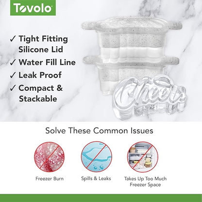 Tovolo Cheers Ice Mold Pack of 2 Craft Ice Cube Molds for Whiskey Bourbon Cocktails, Easy Fill No Leak Cheers Shaped Ice Cube Bar Essentials for Bartender Gifts Dishwasher Safe BPA Free Silicone - Image 3