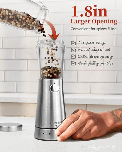 Electric Salt and Pepper Grinder Set with Storage Base, Stainless Steel Rechargeable Salt and Pepper Grinder Set with 4.5 oz Large Capacity, 1.8" Wide Mouth, Adjustable Coarseness, Ideal for Kitchen - Image 5