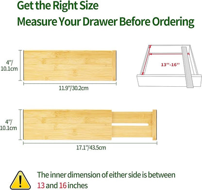 VaeFae 3 Pack Bamboo Drawer Dividers, 4" High Adjustable 11.9-17.1" Clothes Drawer Organizers, Expandable Separators for Bedroom/Bathroom/Kitchen/Office Storage - Image 3