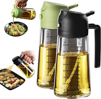 TrendPlain 16oz/470ml Glass Olive Oil Sprayer for Cooking – 2 in 1 Olive Oil Dispenser Bottle for Kitchen Gadgets and Air Fryer Accessories, Salad, BBQ - Black & Green by TrendPlain