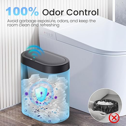 jinligogo 2 Pack 5 Gallon Bathroom Trash Can with Lid, Automatic Motion Sensor Black Trash Can, Touchless Slim Waterproof Garbage Bin for Kitchen, Bedroom, Office, and Bathroom - Image 5