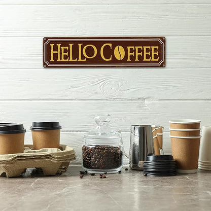 Hello Coffee Signs, Retro Metal Tin Sign, Home Kitchen Wall Decor, Farmhouse Decorations for Cafe, Coffee Station Decors, Decorative Metal Wall Signs 15.8x4 Inches - Image 4