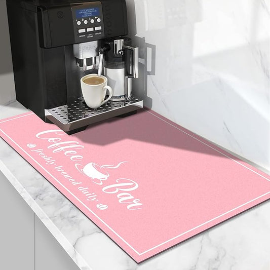 CooRug Absorbent Coffee Mat, Fashion Dish Drying Mat for Kitchen Counter Coffee Bar Accessories Espresso Machine Dish Rack 12" x 20" Pink by CooRug