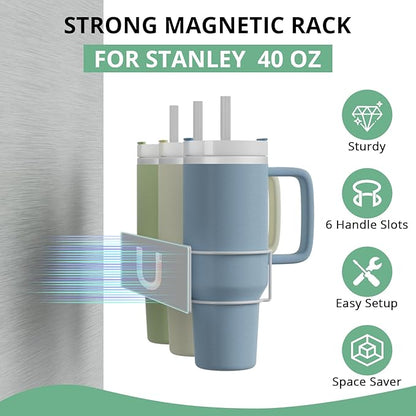 Magnetic Stanley Cup Holder for Refrigerator, Water Bottle Organizer for Stanley 40 oz with Tumbler Lid Organizer, Kitchen Pantry Organizers and Storage for Stanley Cup Accessories