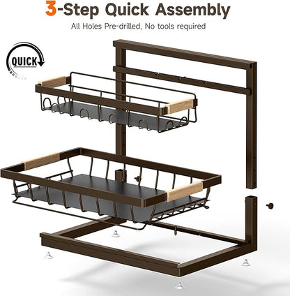 Sevenblue 2 Packs Under Sink Organizer, Height Adjustable 2 Tier Under Kitchen Sink Organizer, Multi-Purpose Storage Shelf for Kitchen Bathroom Cabinet (Brown, Large) - Image 7
